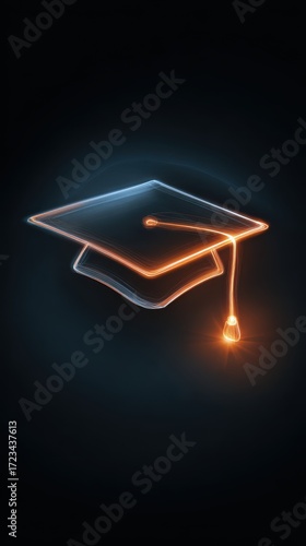 Illuminated Cap: A luminous, glowing graduation cap floats against a deep, dark backdrop, symbolizing the pinnacle of academic achievement and enlightenment.