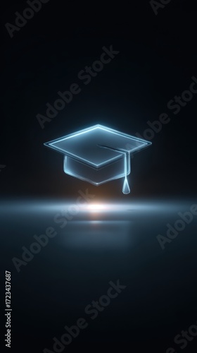 Glowing Graduation Cap: A luminous graduation cap, radiating brilliance against a dark backdrop, symbolizing the culmination of education and the promise of a bright future.