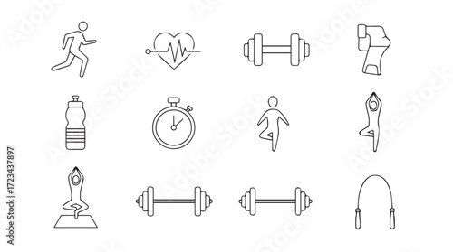 Hand drawn fitness icons collection for health and wellness silhouette