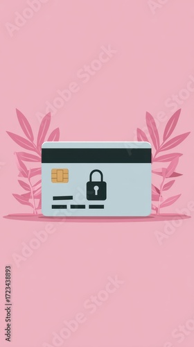 Secured Transaction: A stylized graphic of a credit card featuring a prominent padlock, representing secure financial transactions and digital safety in a clean aesthetic.