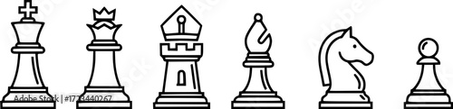 Stroke line icons set of chess.