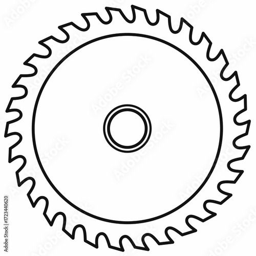 Circular saw or buzz saw blade vector icon, outline gear wheel with sharp teeth, industrial tool symbol for cutting wood or metal, used in machinery, carpentry, and engineering.