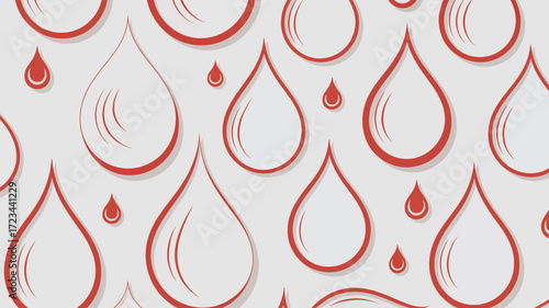 A repeating pattern of outlined red teardrop shapes on a light gray background with drop shadows around them