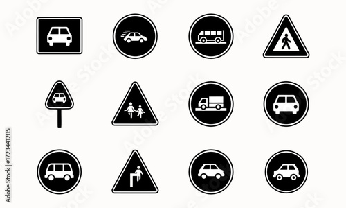 Flat Icons Collection of Motorbike, Bicycle, and Car – Modern Vector Illustration Set Featuring Minimalistic Transport Symbols.
