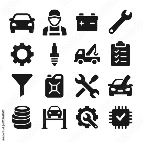 Transport and Vehicle Service Black Icon Set