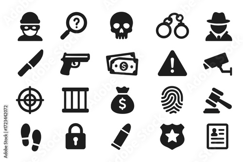 Gun, Bomb, and Military Weapon Silhouette Icon Set