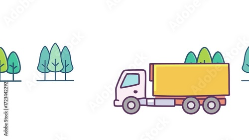 トラックが森を抜けて倉庫へ荷物を届ける、物流と運送の旅。シンプルで分かりやすいアニメーションで描く、配達完了のストーリー。