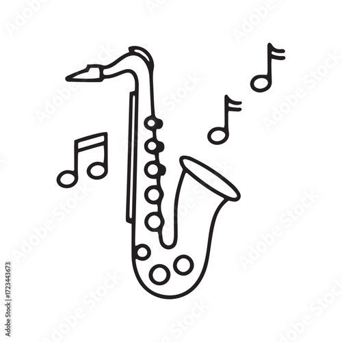 Saxophone line icon vector. Simple outline symbol for jazz and blues music. Minimalist brass instrument glyph for band, concert, and orchestra design.
