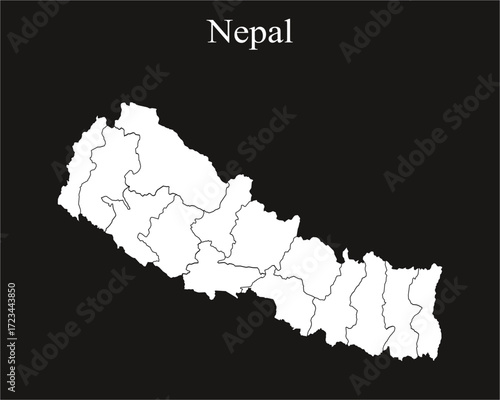 Nepal map provinces regions borders outline white background 