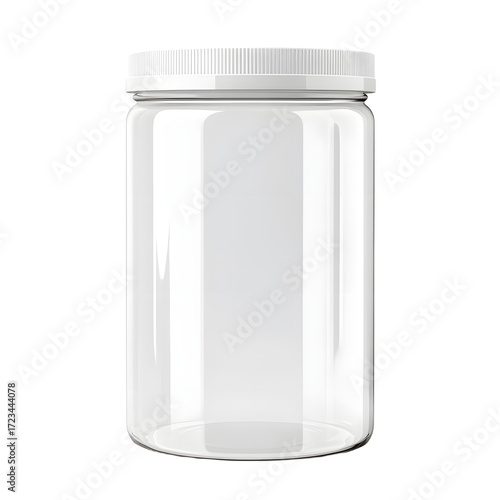 Empty Plastic Jar with White Cap Isolated on White Background for Product Packaging Designs