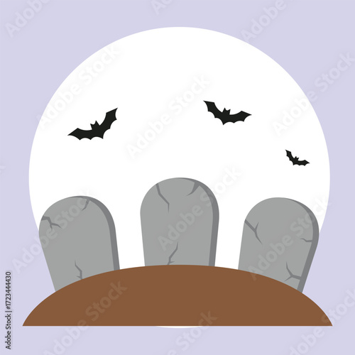 cartoon of graves lined up with a full moon in the background