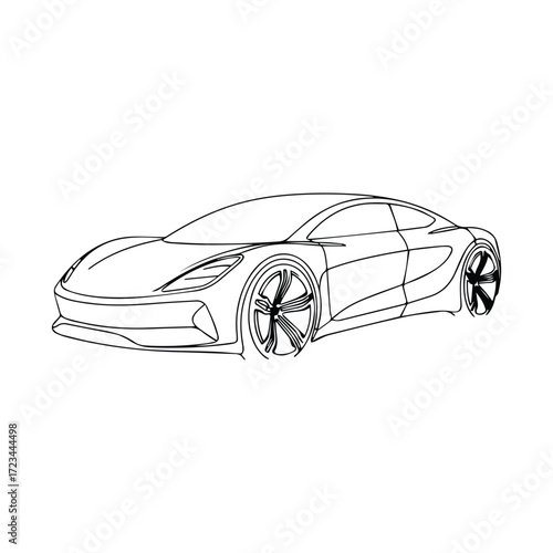 Sleek sports car sketch with dynamic lines and detailed wheels