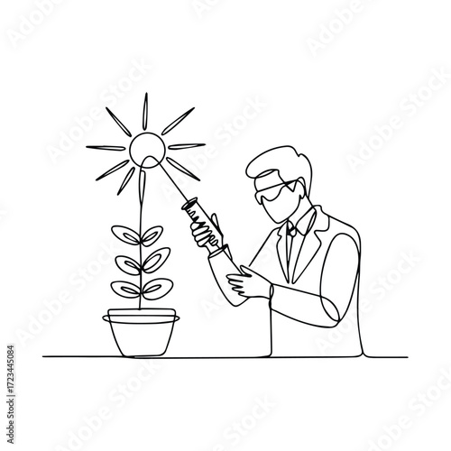 Scientist uses syringe to inject nutrients into a plant under the sun