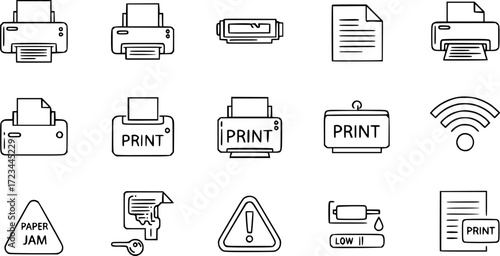 Stroke vector printer line icons.