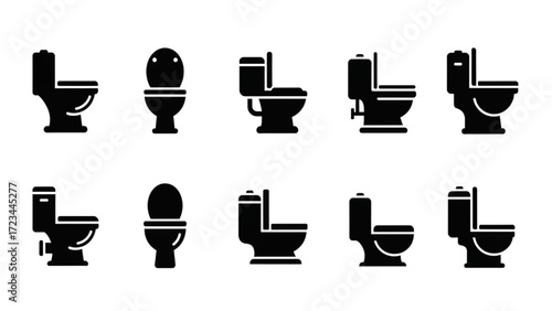 Black Silhouette Toilet Icons Set – 10 Commode Symbols Vector