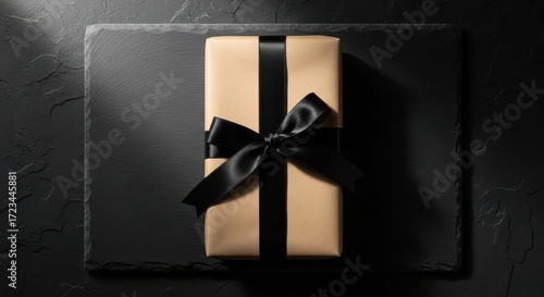 Elegant Gift Box Wrapped in Kraft Paper with Black Ribbon