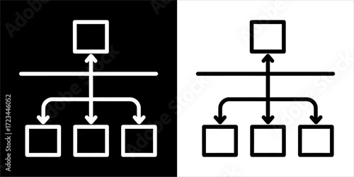 Hierarchical structure diagram showing a top-level element connected to three lower-level elements.  The diagram is presented in both black and white.