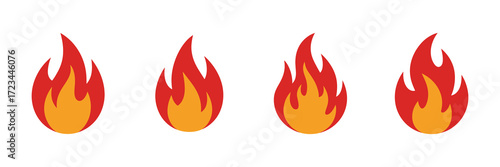 Four stylized red and orange flames isolated on a white background