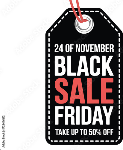 Black friday sale tag on a white background view