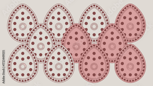 Pattern of stylized teardrop shapes with dots and circles in light pink and darker pink hues design