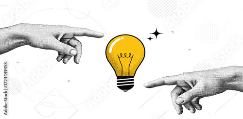 Collaborative Innovation Two Hands Pointing Towards a Bright Idea