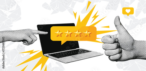Online Reputation Hand Pointing at Laptop Rating with Thumbs Up
