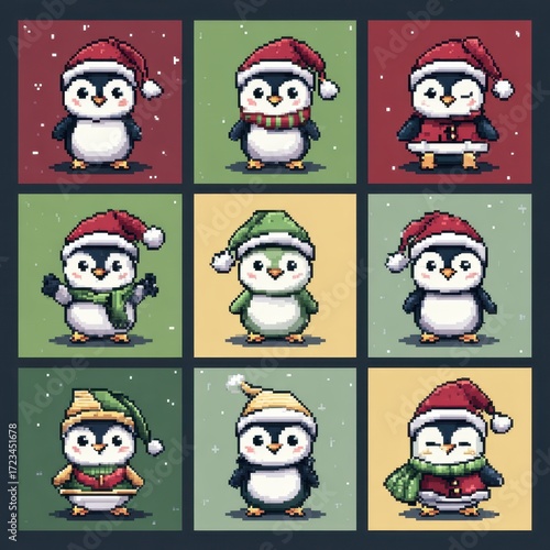 Holiday Penguin Collection: A delightful collage features an array of charming penguins, each adorned with festive attire, radiating the warmth and joy of the holiday season.