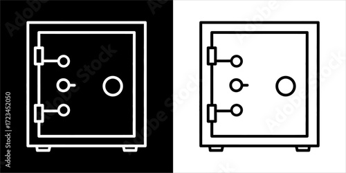 Simple line drawing of a security safe, showing its exterior features.