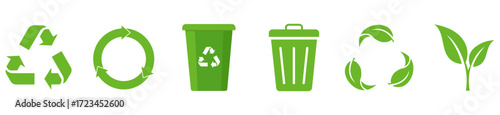 Recycle icons, ecology green icon, trash and leaf symbol collection. Clean eco arrow circle and leaf icons vector pack. recycle, leaf, eco, reusing, reduce, recycling, rubbish, recycled