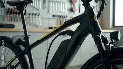 General Nature & Environment Electric bicycle being adjusted indoors with moving handlebars