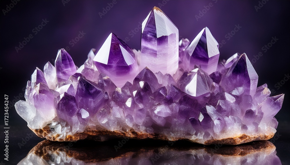 Fototapeta premium purple amethyst crystal cluster with sharp points and natural formation