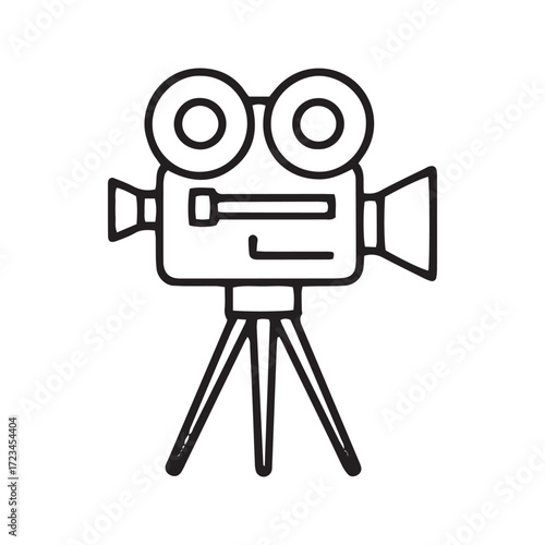 Vintage movie camera line icon vector. Simple outline symbol for retro filmmaking and cinema. Minimalist production glyph for Hollywood and entertainment design.
