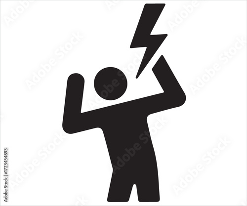 Black silhouette of person with lightning bolt symbolizing electric shock hazard warning