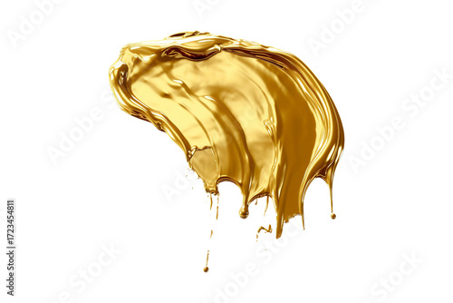 Glossy Gold Golden Brush Stroke. Isolated on White Background and Transparent PNG.
