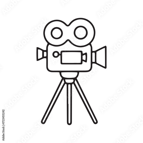 Vintage movie camera line icon vector. Simple outline symbol for retro filmmaking and cinema. Minimalist production glyph for Hollywood and entertainment design.
