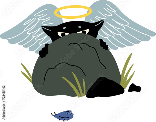 Angel devil with rock and bug