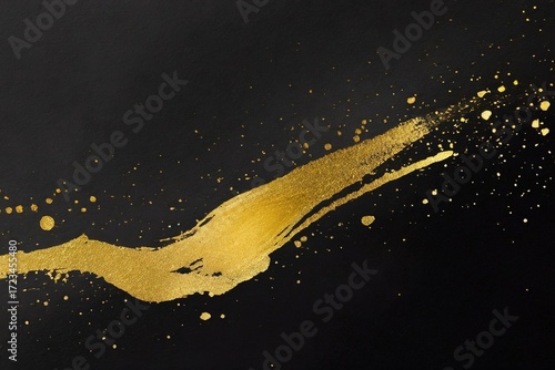 Gold Golden Brush Stroke Splash Splatter, Isolated on Black Background.