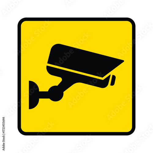 Security camera icon, video surveillance, cctv sign. Yellow square indicating camera operation. Warning monitoring, safety home protection system. Fixed CCTV, Security Camera Icon Vector, EPS 10.