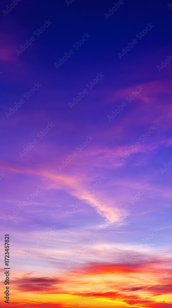 Obraz premium peace. A breathtaking sunset sky panorama with vibrant warm hues and glowing clouds. inspiring travel planning, travel magazines, designed for travel destination branding, inspires travel planning.