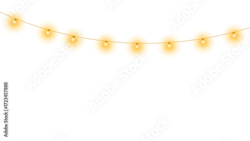 PNG Christmas lights isolated realistic design elements. Glowing lights for Xmas Holiday cards, banners, posters, web design.	