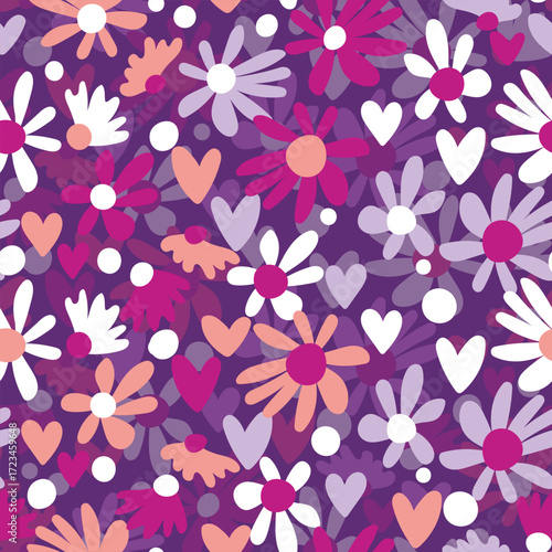 Seamless floral pattern based on traditional folk art ornaments. Colorful flowers on color background. Scandinavian style. Sweden nordic style. Vector illustration. Simple minimalistic pattern.