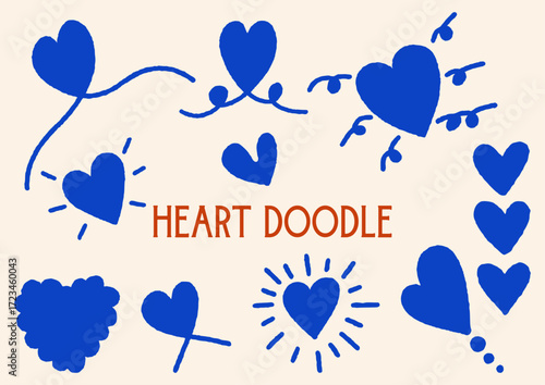 Heart Doodle Set, Heart Symbols in sketch style, Collection of hand drawn love symbols, vector illustration isolated on a background, Cute Heart Icons