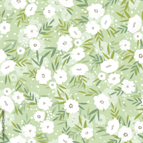 Seamless floral pattern based on traditional folk art ornaments. Colorful flowers on color background. Scandinavian style. Sweden nordic style. Vector illustration. Simple minimalistic pattern.