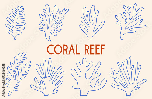 Coral Reef Hand Drawn Doodle, Seaweed underwater plant icons, Natural Coral Scribble, vector illustration isolated on a background