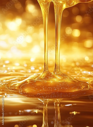 Golden honey pouring, close-up