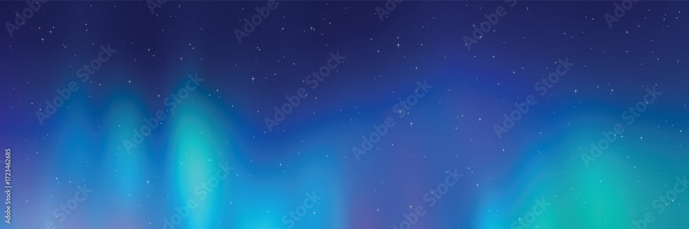 Fototapeta premium Polar lights, aurora borealis, starry sky, northern landscapes, vector illustration