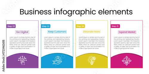 Business Infographic Elements with Colorful Step Process Vector Design