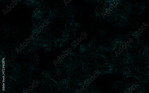 Dark abstract texture with faint glowing teal-green lines forming smoky, cloud-like organic shapes. Mysterious, digital, and atmospheric feel, resembling neon fractals or flowing energy currents