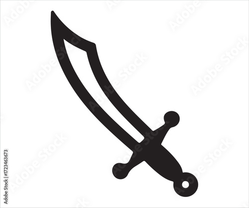 Black silhouette of curved sword weapon icon representing medieval battle and warrior arms