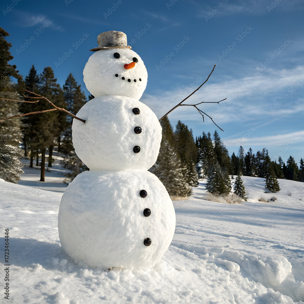 Obraz premium Classic Snowman in Winter Wonderland A Festive Snow Scene